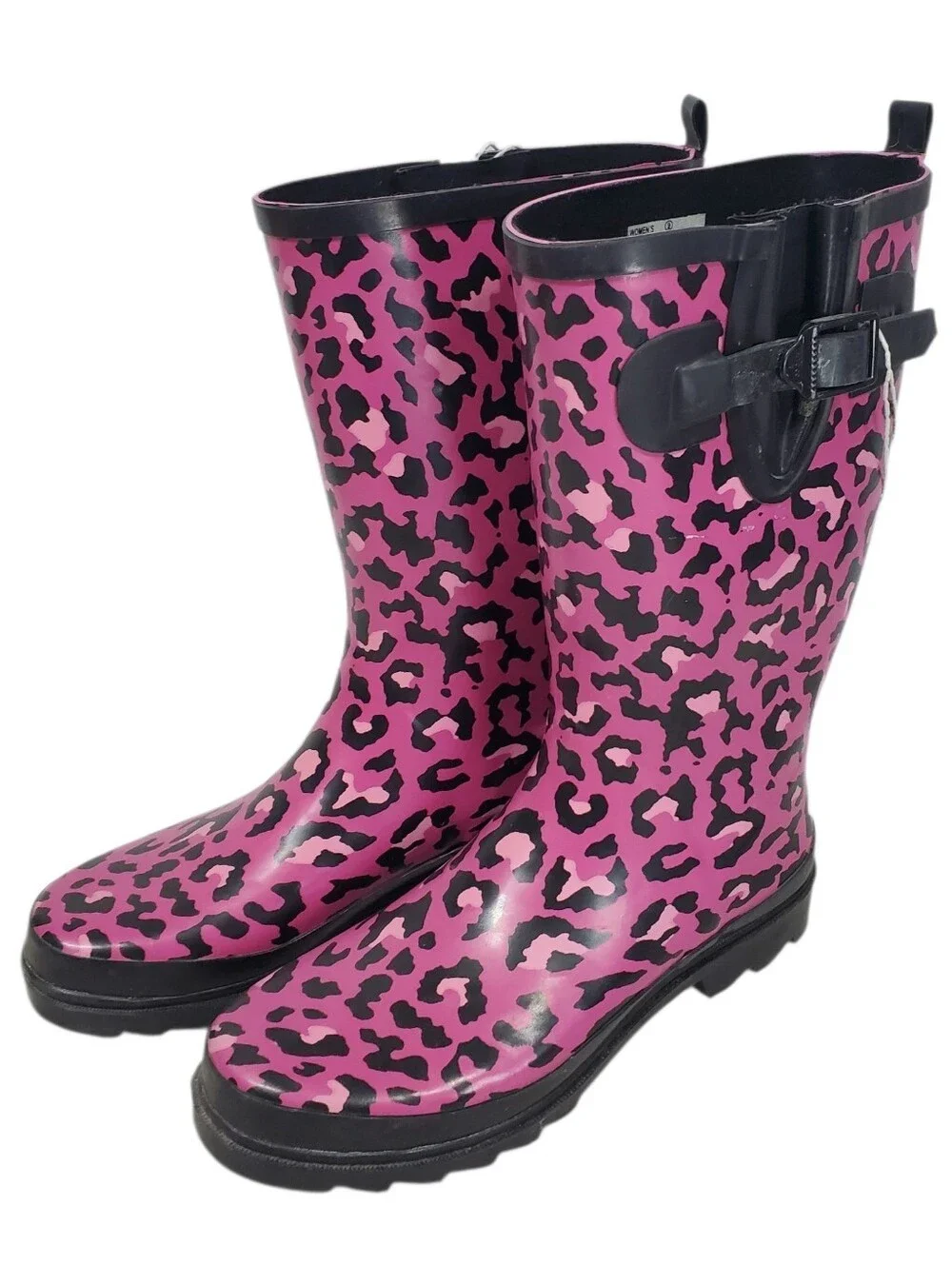 Target Cheetah Print Pink And Black Knee Length Rubber Rain Boots Size 9